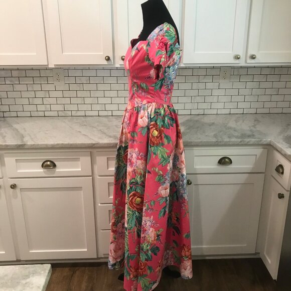 Vintage Tea Garden Dress Womens Small Pink Floral Cottagecore Midi - Picture 4 of 10
